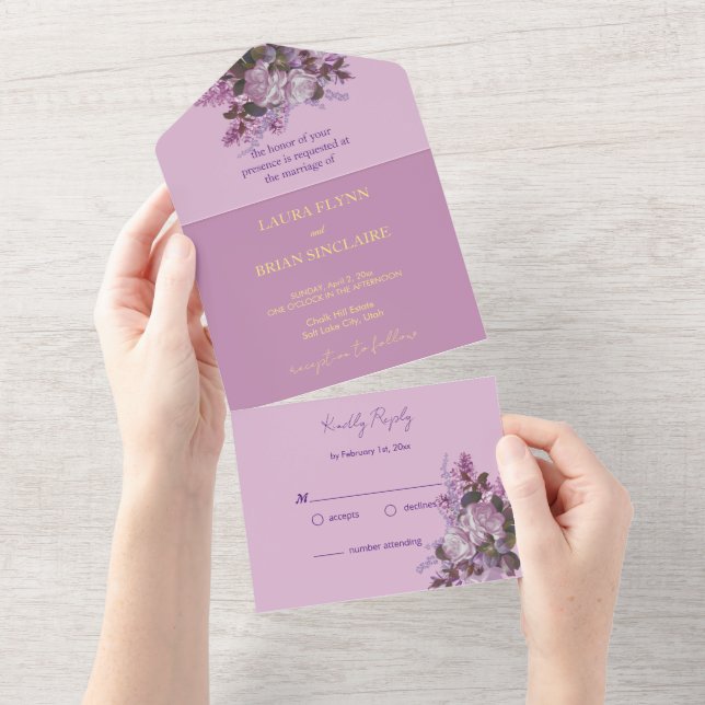 Lavender,Lilacs, Roses, Wedding All In One Invitation (Tearaway)