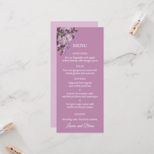 Lavender Lilacs Roses Wedding Menu