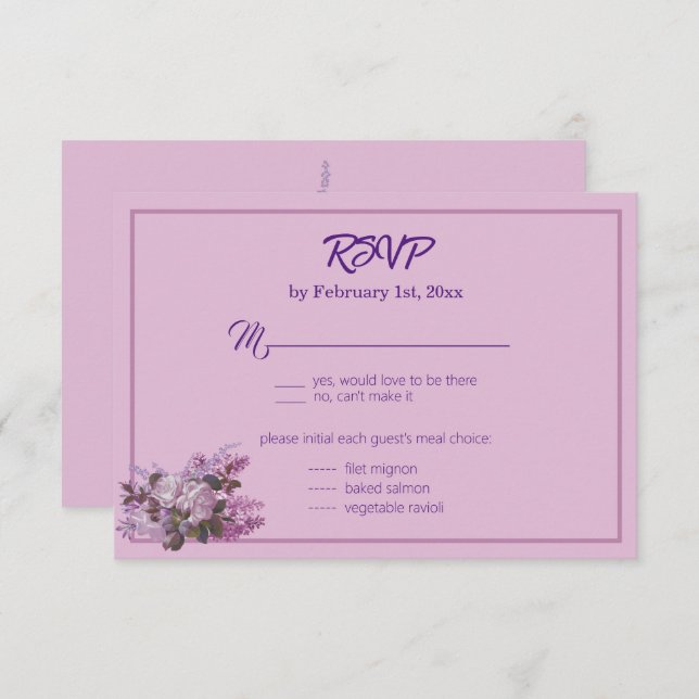 Lavender,Lilacs, Roses, Wedding RSVP Card (Front/Back)