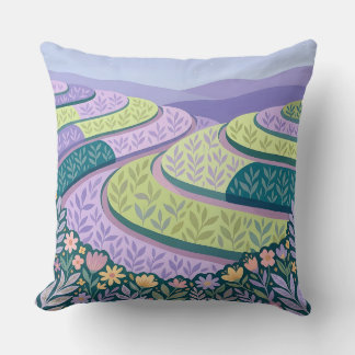 Lavender Lime Tea Plantation Throw Pillow