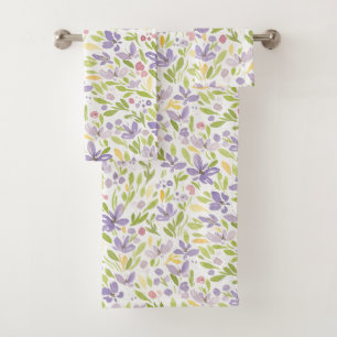Lavender Lime Vintage Floral Print Bath Towel Set