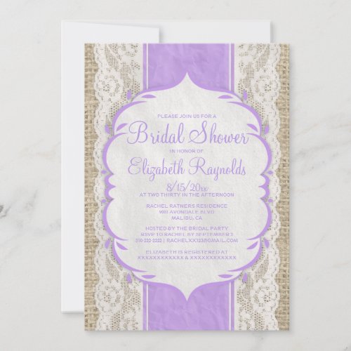 Lavender Linen Burlap Lace Bridal Shower Invites