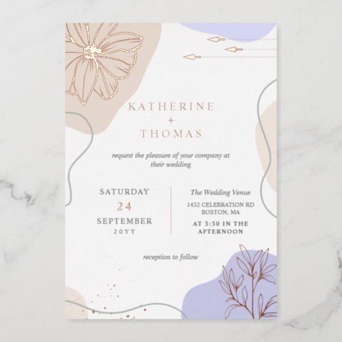 Lavender  Linen Floral Greenery Wedding Foil Invitation