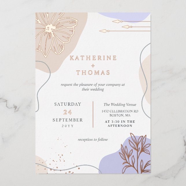 Lavender & Linen Floral Greenery Wedding Foil Invitation (Front)