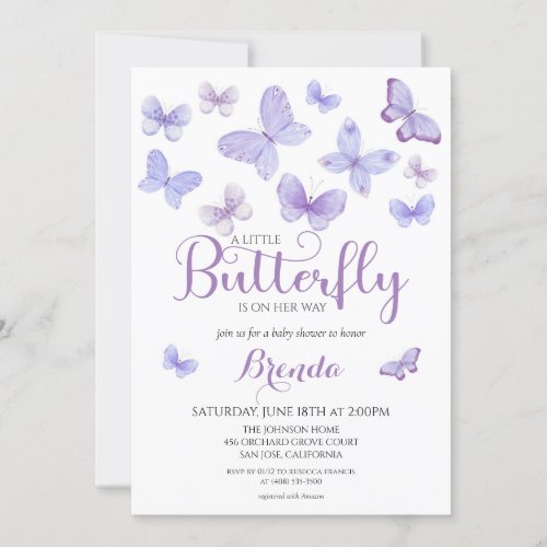 Lavender Little Butterfly Girl Baby Shower Invitation