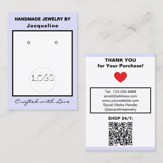 Lavender Logo Jewelry Earrings QR Code Business Card (Front/Back)