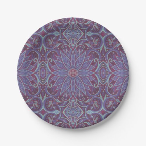 Lavender Lotus Floral Arabesque Pattern Paper Plates