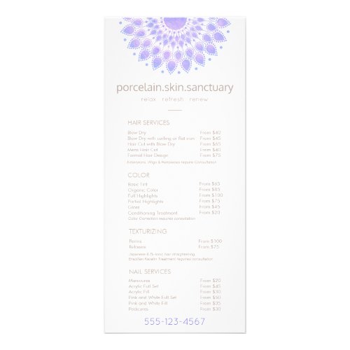 Lavender Lotus Natural Spa Salon Price List Menu