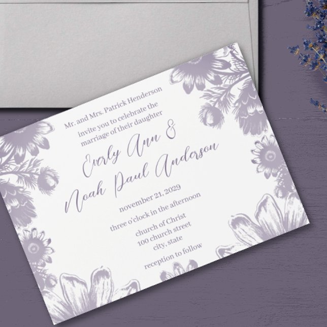 Lavender Love Boho Wildflower Vintage Flowers Invitation Postcard (Creator Uploaded)