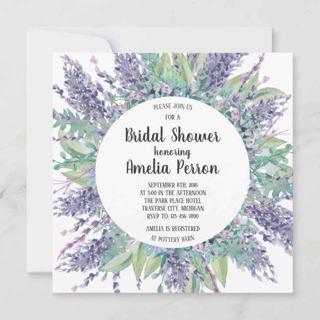 Lavender Love Floral Eucalyptus Bridal Shower Invitation (Front)