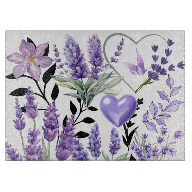 Lavender Love Glass Cutting Board (Front)