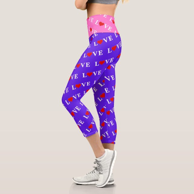 Lavender Love Heart Modern Chic Elegant Capri Leggings (Left)