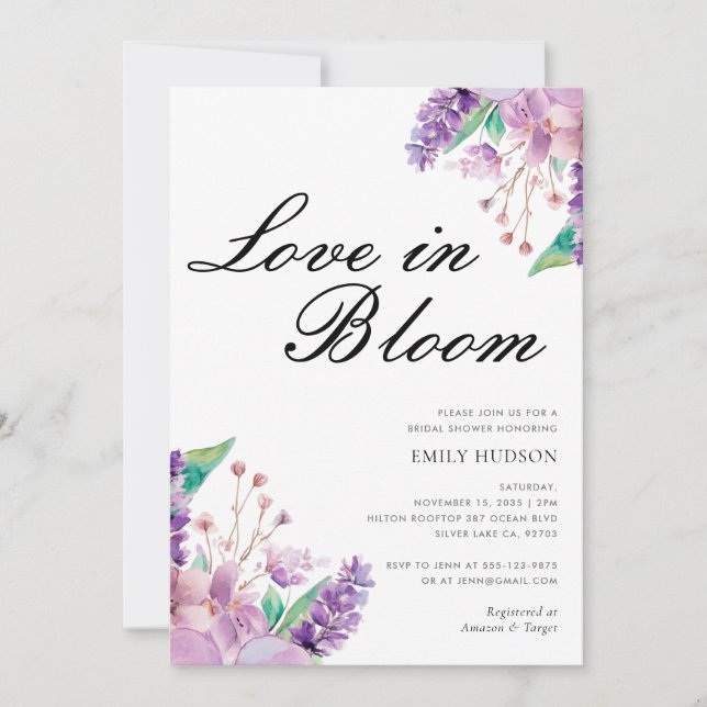 Lavender Love in Bloom Bridal Shower Invitation (Front)