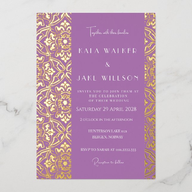 Lavender Love Italian Tile (Retro-Dotted)  Foil Invitation (Front)