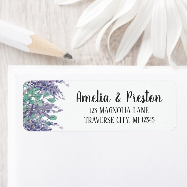 Lavender Love Purple Floral Eucalyptus Address Label (Insitu)