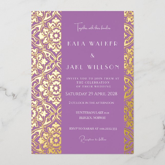 Lavender Love Sophisticated Italian Tile (Solid) Foil Invitation (Front)