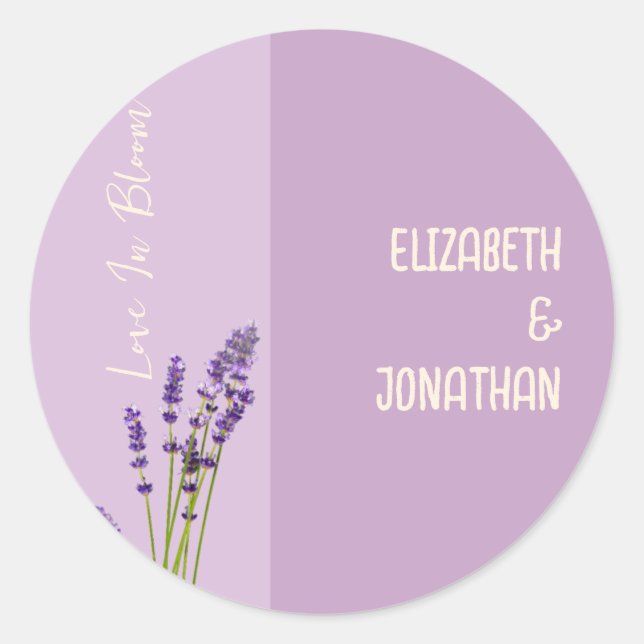Lavender Love Wedding Classic Round Sticker (Front)