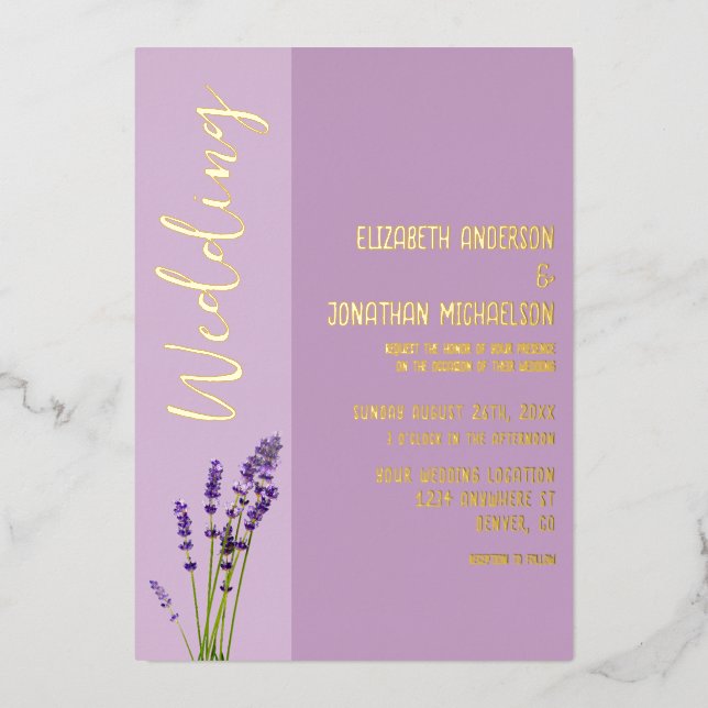 Lavender Love Wedding Foil Invitation (Front)