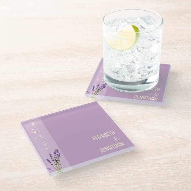 Lavender Love Wedding Glass Coaster (Angled)