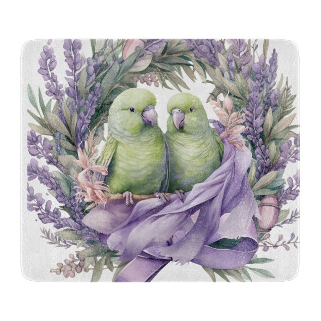 Lavender Lovebirds Cutting Board (Front)
