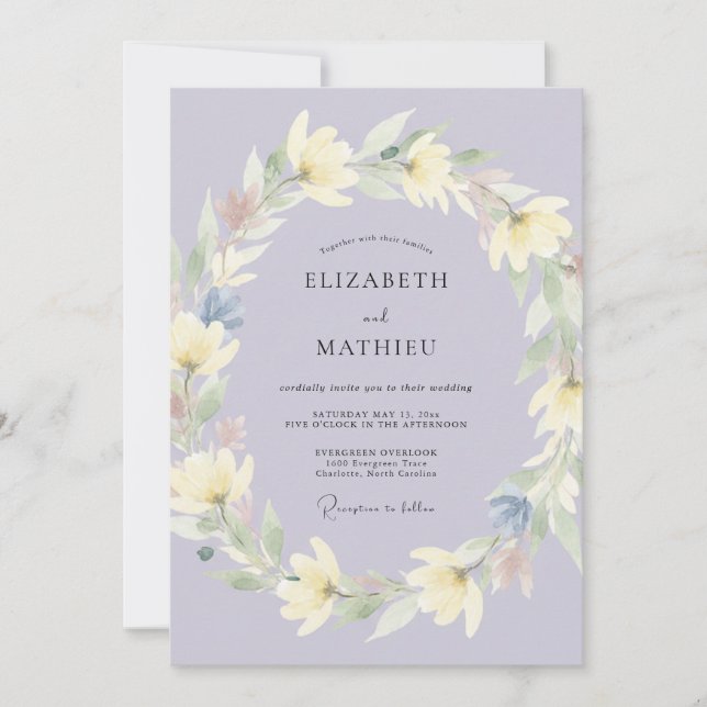 Lavender Luminous Botanical Blossom Wedding Invitation (Front)