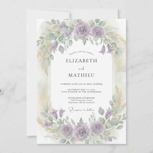 Lavender Lyrical Floral Wedding Invitation (Front)
