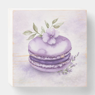 Lavender Macaron Watercolor Illustration  Wooden Box Sign