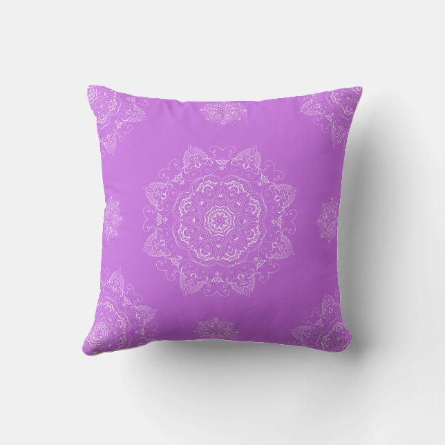 Lavender Mandala Medallion Pattern Throw Pillow (Back)