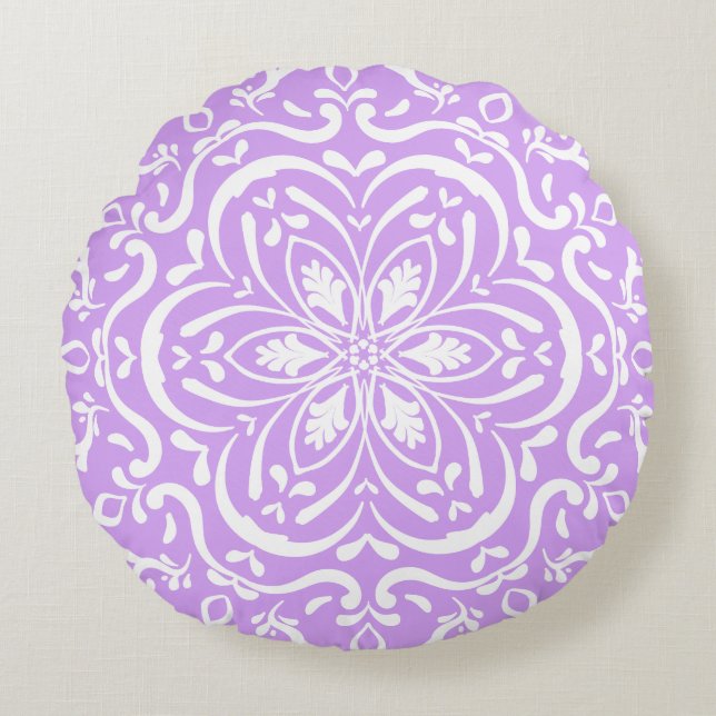 Lavender Mandala Round Pillow (Front)