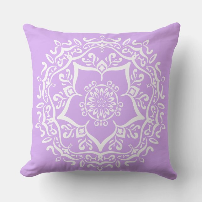 Lavender Mandala Throw Pillow (Front)