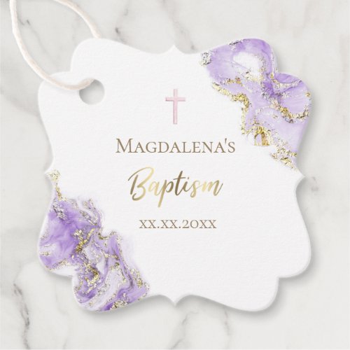 lavender marble Baptism Favor Tags