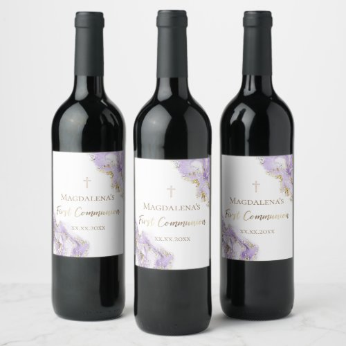 lavender marble First Communion Wine Label