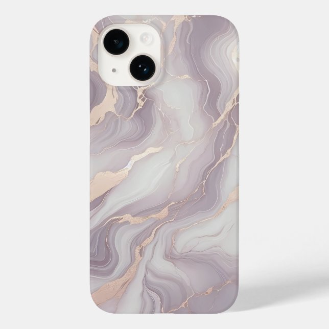 Lavender Marble iPhone 14 Case with Silver Veins  (Back)