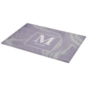 Lavender Marble with Soft White Veins Monogram Cutting Board