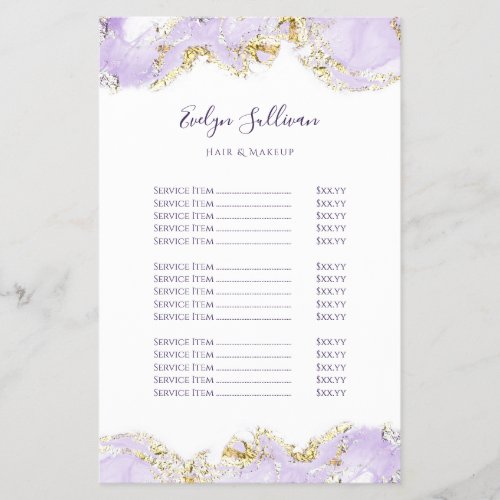 Lavender marbling design price list flyer