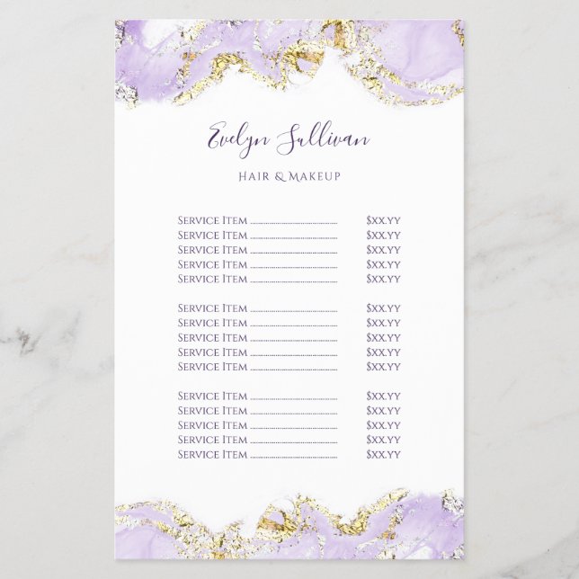 Lavender marbling design price list flyer (Front)