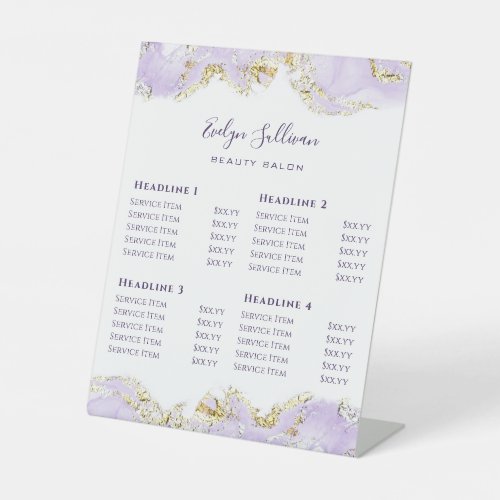 Lavender Marbling Design Price List  Pedestal Sign