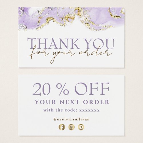 lavender marbling design thank you discount card
