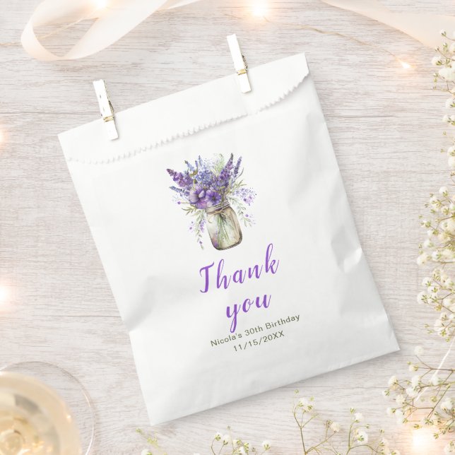 Lavender Mason Jar Birthday Favor Bag (Clipped)