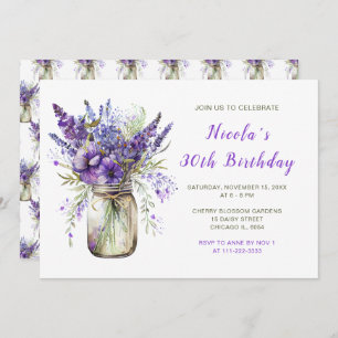 Lavender Mason Jar Birthday Party Invitation