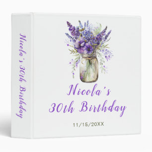 Lavender Mason Jar Birthday Party Photo Album 3 Ring Binder
