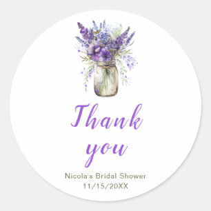 Lavender Mason Jar Bridal Shower Classic Round Sticker