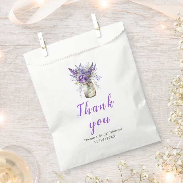 Lavender Mason Jar Bridal Shower Favor Bag (Clipped)