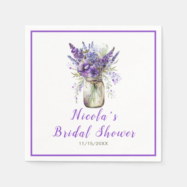 Lavender Mason Jar Bridal Shower  Napkins (Front)