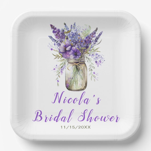 Lavender Mason Jar Bridal Shower  Paper Plates (Front)