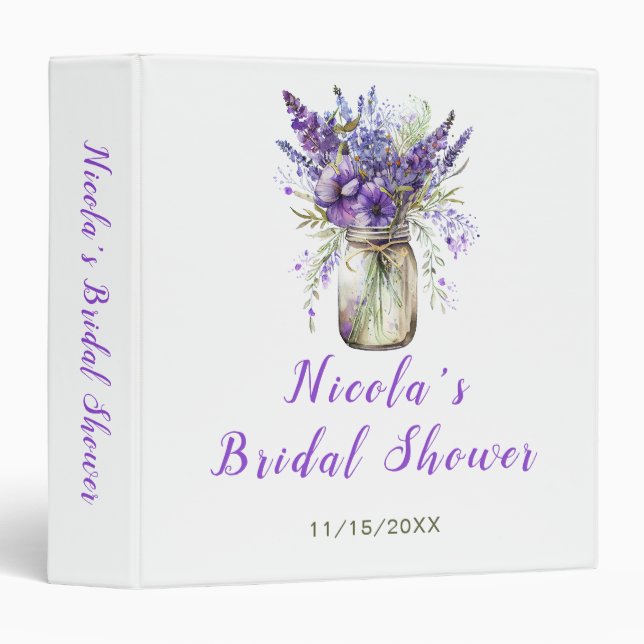 Lavender Mason Jar Bridal Shower Photo Album 3 Ring Binder (Front/Spine)