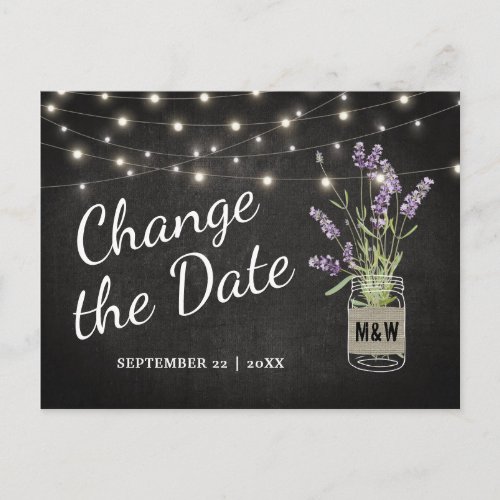 Lavender Mason Jar Wedding Change the Date Announcement Postcard