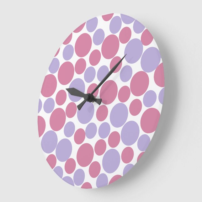 Lavender  & Matte Pink Polka Dot Wall Clock (Angle)