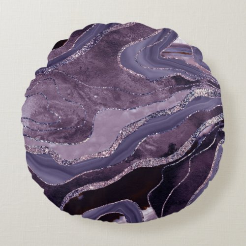 Lavender Mauve Agate Glitter Glam 1  Round Pillow