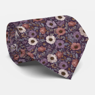 Lavender Mauve Anemone Personalized Wedding Neck Tie